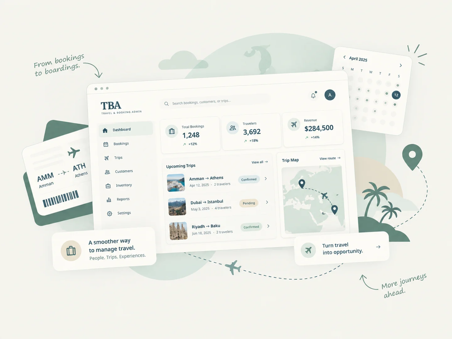 TBA branded travel-platform illustration