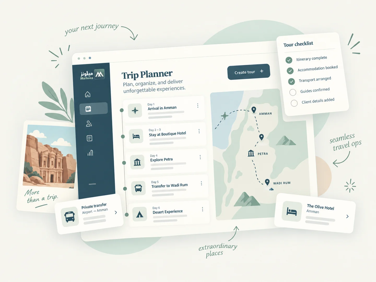 TBA branded travel-platform illustration
